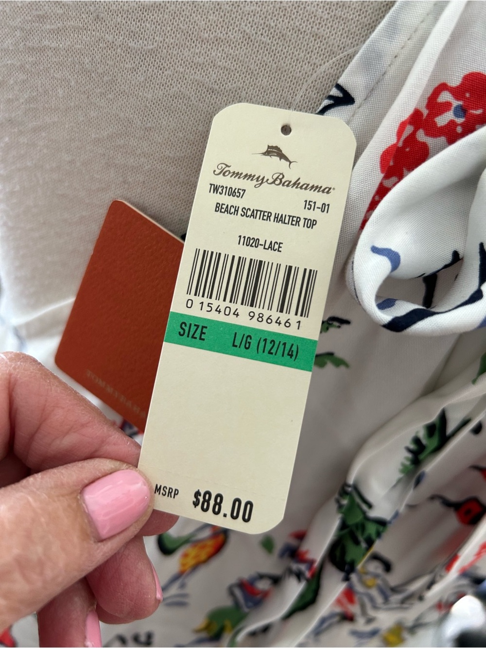 Tommy Bahama White Tropical Top with Multi-Color Print - Picture 6 of 8